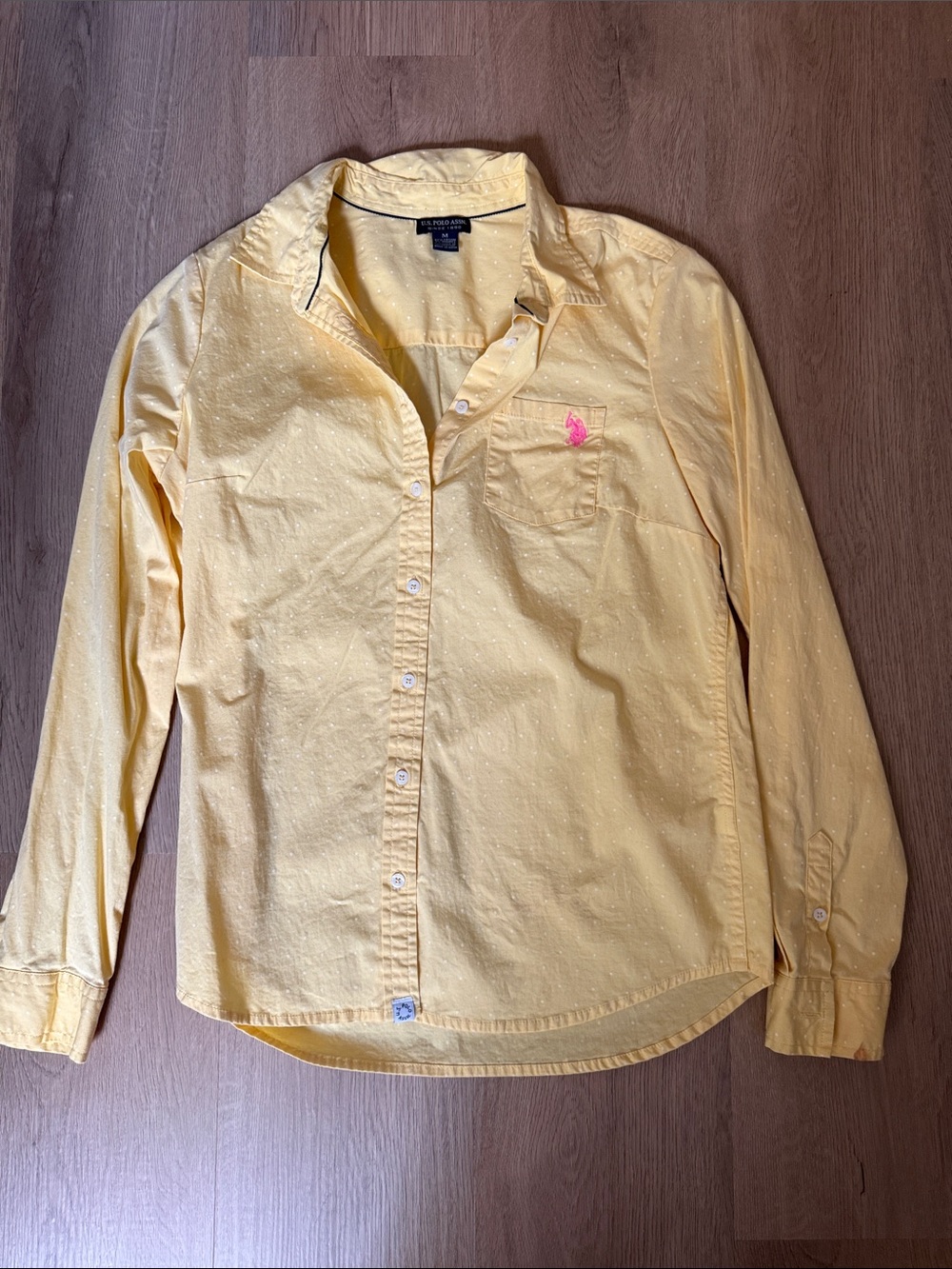 U.S. Polo Assn. Yellow Long-Sleeve Button-Down Shirt with Pink Logo